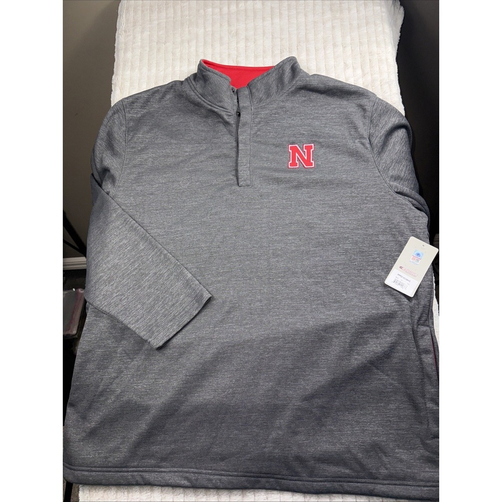 Nebraska‎ Cornhuskers NCAA Men 1/4 Button Snap Sweatshirt Colosseum Gray 2XL NWT